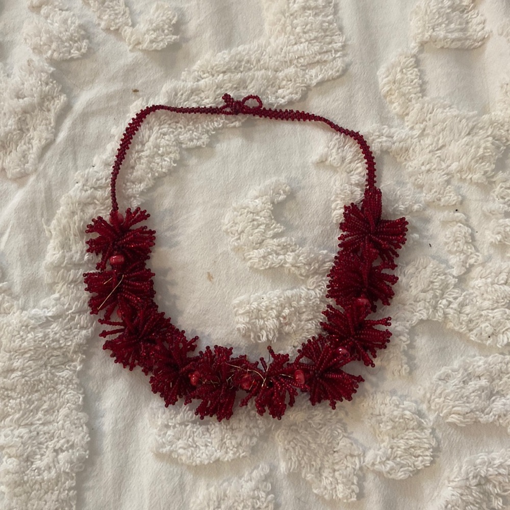 Red beaded statement necklace